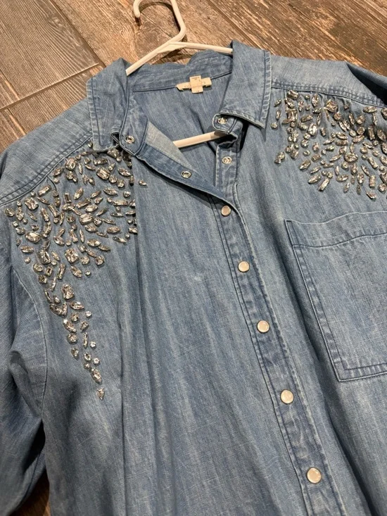 Anthropologie Crystal Denim Button Down - Picture 4 of 6